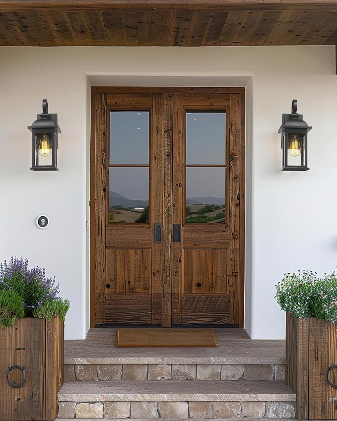 FEMILA Outdoor Wall Sconce, 15" Matte Black Seeded Glass Outdoor Sconce Lights, Front Porch Light Fixtures Wall Mount, Garage Lights for Patio, Entryway, Garden, E26 Base, 4FD54B BK