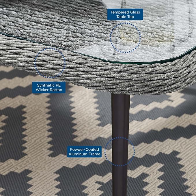Endeavor Outdoor Patio Wicker Rattan Square Coffee Table in Gray