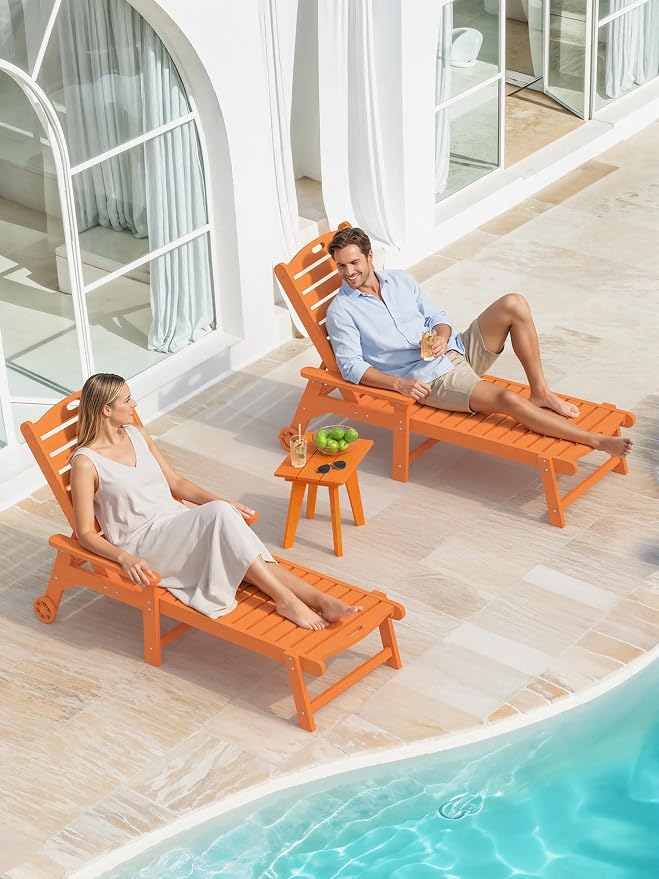 Outdoor Side Table, HDPE Weather Resistant Small Patio Table for Porch and Balcony, 200 LBS Capacity Heavy Duty Small Outdoor Table for Backyard and Pool, Easy Maintenance, Orange