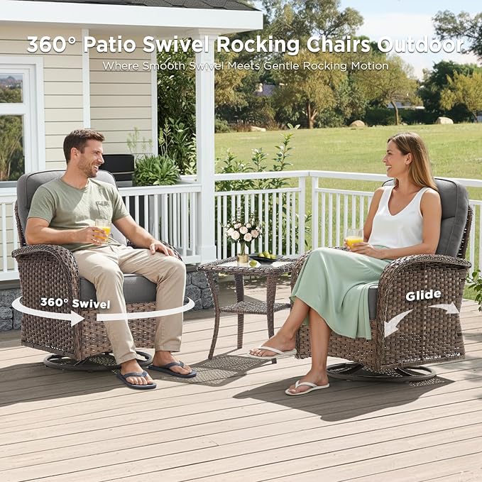 Luxury Outdoor Patio Furniture Set with 6-Inch Thick Cushions, 7 Pieces Wicker Outdoor Furniture with High Back Swivel Patio Chairs Set of 2, Outdoor Conversation Set for Deck Garden Porch, Gray