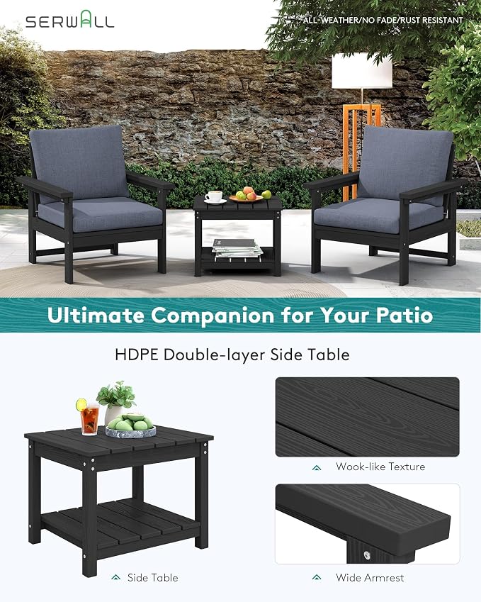 SERWALL HDPE Patio Conversation Set with Side Table