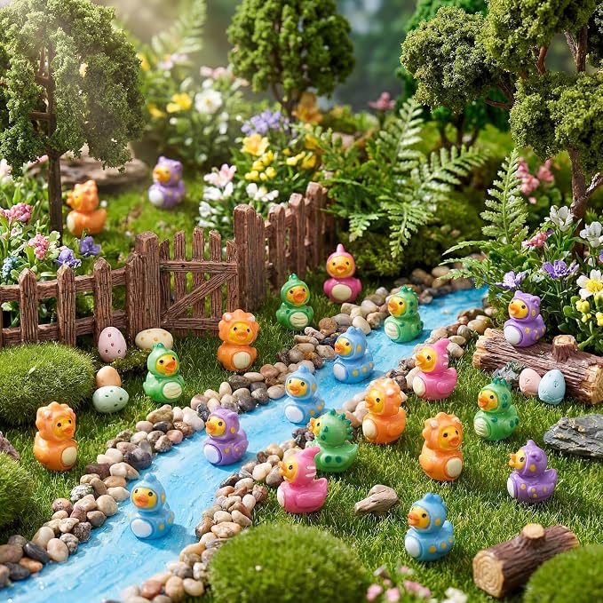 Novabright 100 Pcs Mini Resin Dinosaur Ducks Tiny Resin Dinosaur Ducks Figures to Hide Small Animal Statue for DIY Cake Craft Garden Landscape Ornament Potted Decoration Birthday Party Supplies