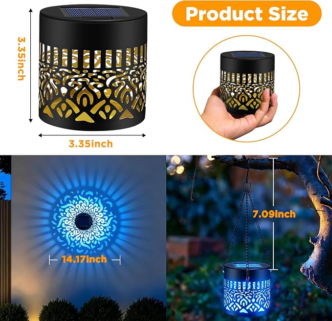 2 Pack Solar Fence Lights Outdoor, Metal Solar Powered Wall Deck Step Light | Mandala Theme, Hanging LED Waterproof Decorative Lighting for Garden Patio Backyard Post Decor, 7 Colors