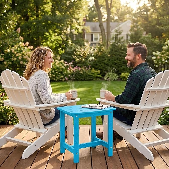 Y&M Outdoor Side Table, HIPS Adirondack Small Single Table, Waterproof Square Outside Table, Balcony Modern End Tables for Patio, Pool, Beach, Porch, Deck, Indoor or Outdoor Use, Bright Blue