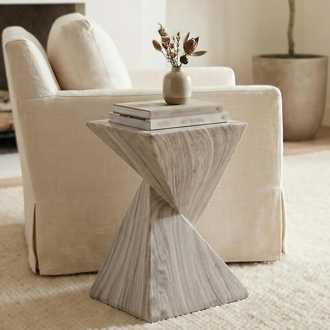 Christopher Knight Home 18.5 Inch Modern Outdoor Faux Concrete Side Table, Patio End Table with Sculptural Fluted Geometric Design, Accent Table for Garden Balcony Poolside