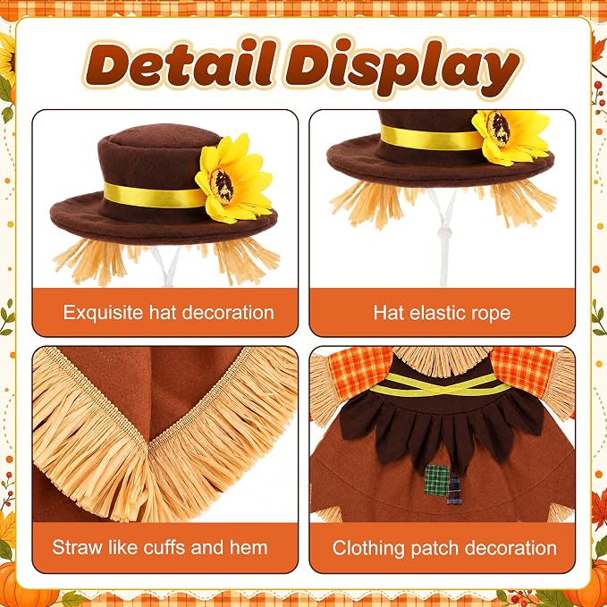 DECOHS 2 Pcs/Set Scarecrow Porch Goose Outfits, Fall Thanksgiving Lawn Goose Statue Scarecrow Costume, Garden Goose Scarecrows Clothes Hat for 23" Statue Autumn Halloween Outdoor Patio Yard Decoration