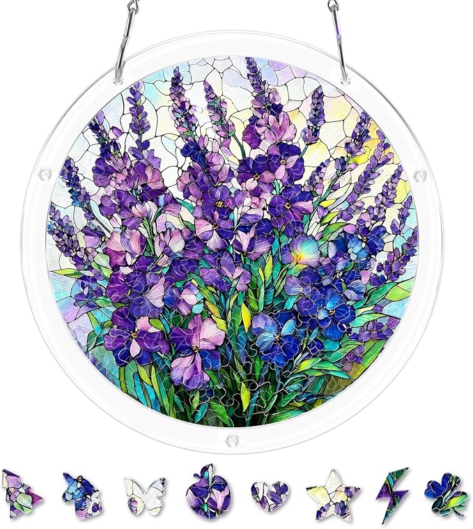 Acrylic Puzzle Suncatcher, Sun Catchers Puzzle for Window Hanging | 7.4 Inch Lavender Bouquet DIY Suncatcher Puzzle Gifts for Adults, Women, Men, Wife, Mom, Home & Garden Decor