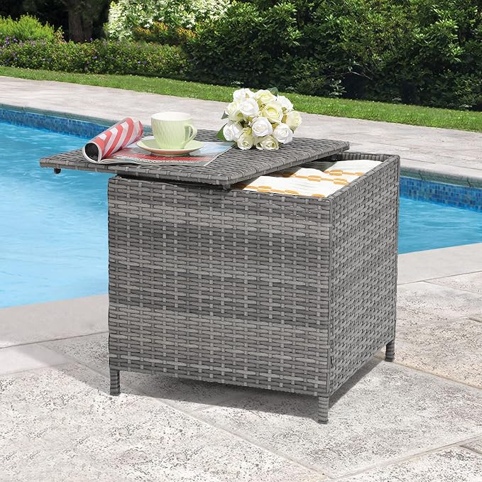 Verano Garden Outdoor Wicker Side Table Set of 2, Small Storage Rattan Wicker End Table, Square Resin Coffee Table for Garden Porch Deck Living Room Backyard