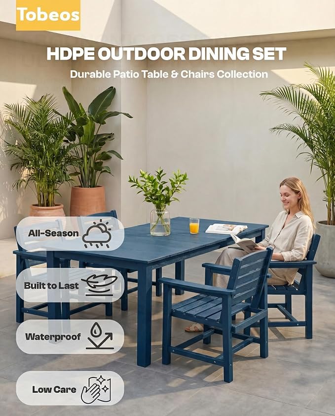 9-Piece Outdoor Dining Set with 15FT Umbrella for 8,Navy Blue | HDPE table, chairs included, aluminum frame, weather-resistant furniture, perfect for yard, lawn, garden, deck