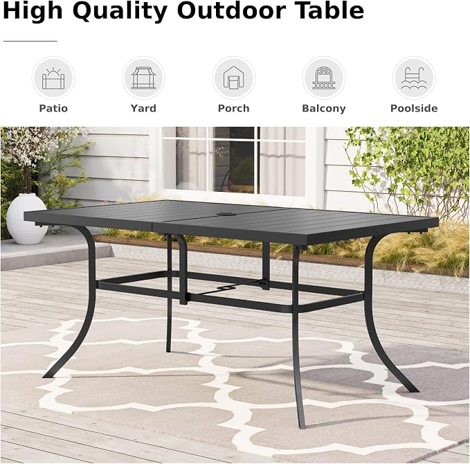 MFSTUDIO Outdoor Patio Dining Set for 6, Outdoor Patio Set with 60"x 35" Metal Table, 4 Fixed and 2 Swivel Patio Chairs, Heavy Duty Outdoor Dining Table and Chairs for Patio Lawn