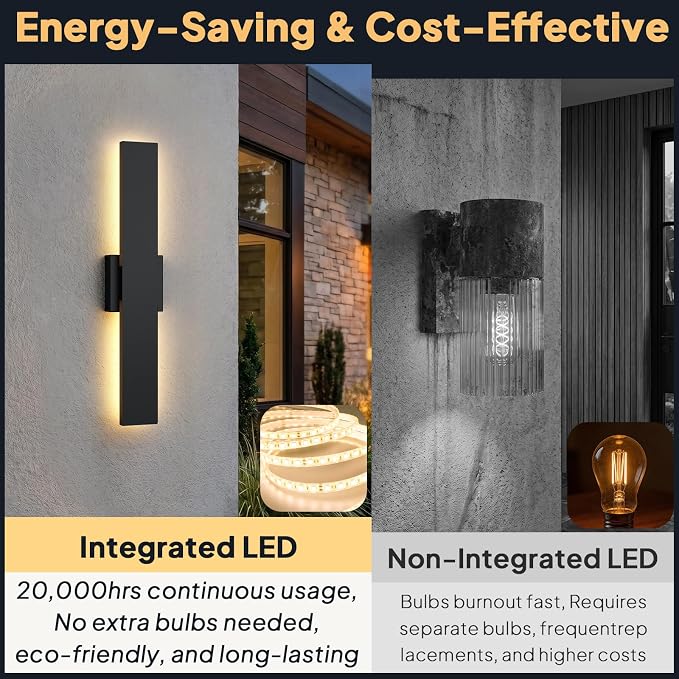 2 Pack LED Outdoor Wall Lights, 3CCT & 10%-100% Dimmable, 23.6" Linear Exterior Light Fixtures, IP65 Waterproof Outside Sconces for Porch Patio Garage House Facade