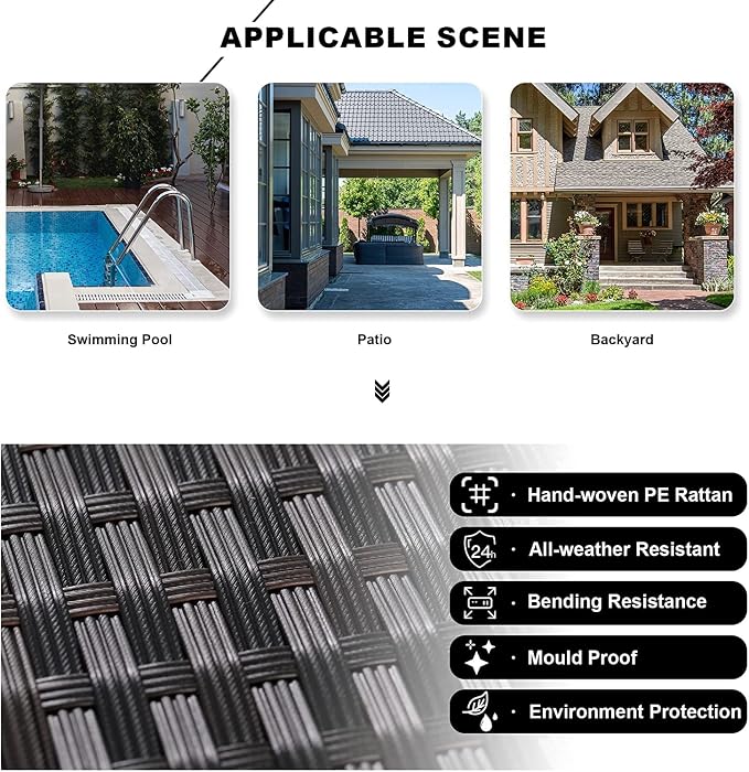 Kullavik 7 Pieces Outdoor Patio Furniture Set with 43" 55000BTU Gas Propane Fire Pit Table PE Wicker Rattan Sectional Sofa Patio Conversation Sets, Black