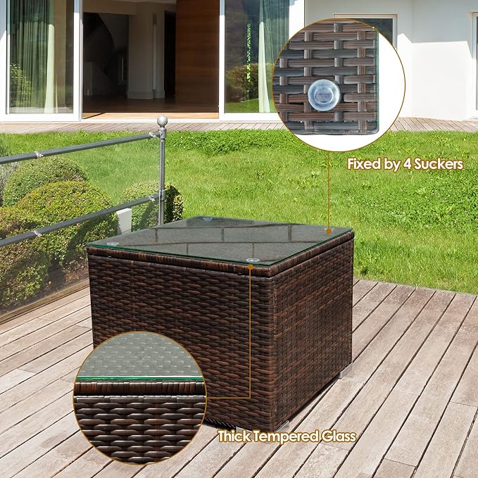 HAPPYGRILL 3PCS Patio Furniture Set Rattan Wicker Sofa Set with Cushions and Coffee Table Outdoor Patio Conversation Set for Garden Poolside Balcony