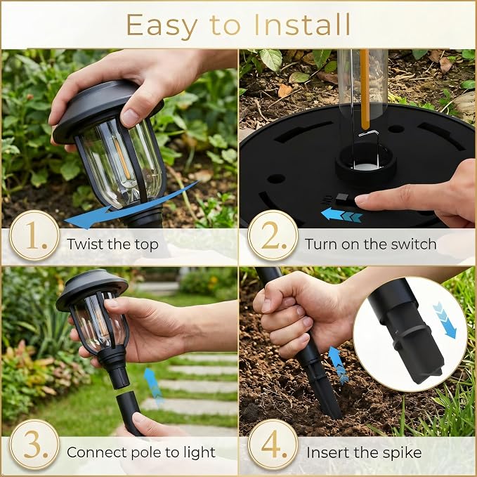 Solar Pathway Lights Outdoor 8 Pack, Warm White Solar Path Lights, Waterproof Energy Efficient Landscape Lights Decorative Auto On/Off, Solar Garden Lights for Yard Walkway Driveway Patio