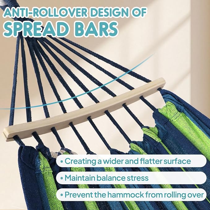 ANYOO Portable Camping Hammock Cotton Hammocks with Spreader Bar Outdoor | Sturdy Lightweight Hammocks Up to 450lbs with Carry Bag