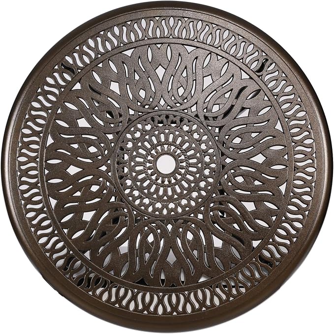 Puluomis 35” Round Cast Aluminum Dining Table, Outdoor Patio Retro Bistro Dining Table with 2” Umbrella Hole