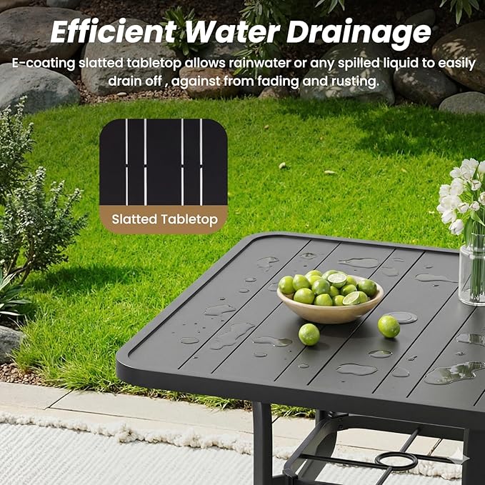 Soohow Patio Dining Table 35"x35", Square Outdoor Dining Table with 1.57" Umbrella Hole, Metal Outdoor Furniture for Patio, Graden, Backyard and Poolside, Weather-Resistant