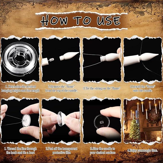 YOROXRG 24 Pack Halloween LED Magic Hanging Floating Candles, Taper Flickering Flameless with 2 Magic Wands - Candle Set for Halloween, Christmas, Weddings, Birthdays & Fantasy Ambiance...