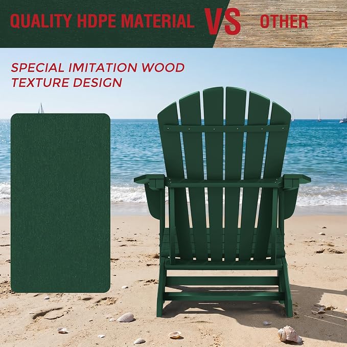 Costaelm Patio Conversation Set, Patio Chairs Set of 5 Balcony Firepit Furniture Outdoor Adirondack Square Table and Chair Backyard Furniture Set for Lawn Porch Pool Garden, Dark Green