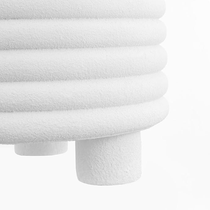 JONATHAN Y Evans Modern Ribbed Drum Outdoor Accent Table, 18" H Weather-Resistant Footed Garden Stool for Patio, Porch, and Living Room, Frosted White TBL1107B