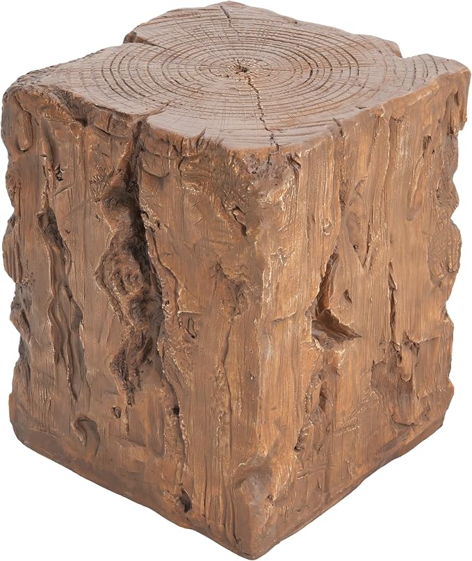 Christopher Knight Home Nataly 18.25" H Small Outdoor Side Table, Stump Shape Carved Garden Stool, Lightweight Concrete End Table, Patio Decorative Home Stool for Balcony Poolside Backyard, Brown