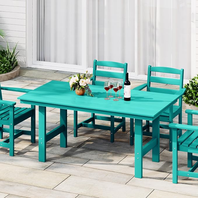 WestinTrends Ashore Outdoor Modern HDPE 66" Wide Rectangle Patio Dining Table for 6, Turquoise