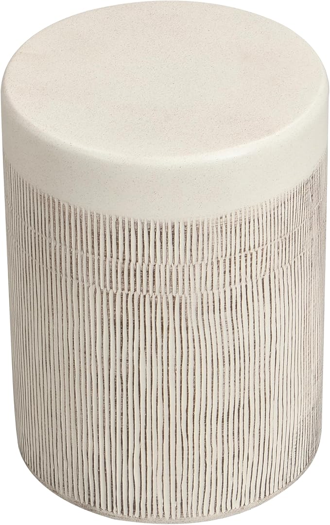 Christopher Knight Home 17.52" H Textured MGO Side Table Cylindrical End Table Indoor Outdoor Living Room Patio Balcony Decor Minimalist Accent Furniture, White