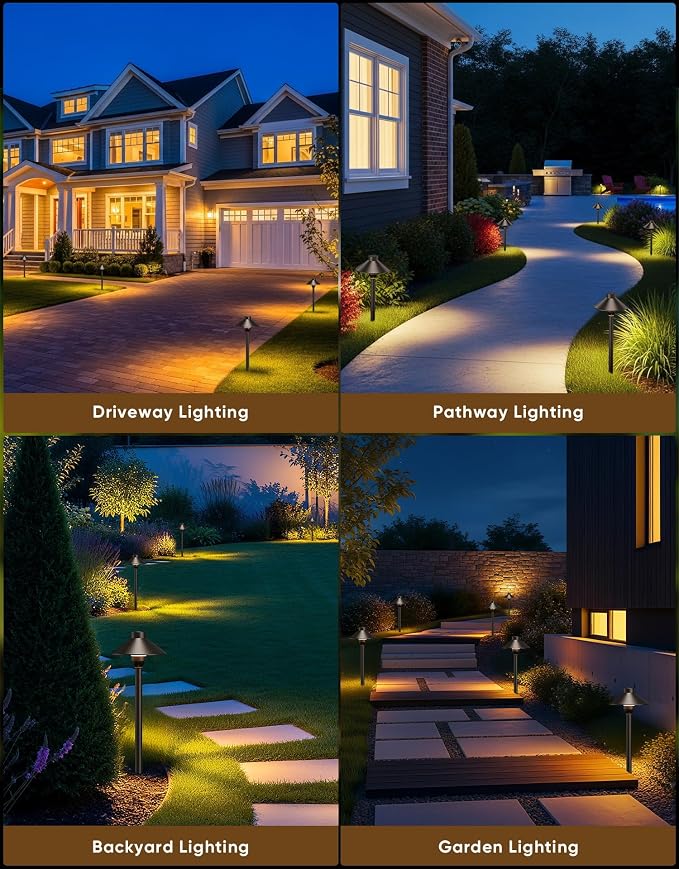 Low Voltage Landscape Lighting 6-Pack, Aluminum 12V Pathway Lights with G4 Bulbs, Waterproof Stylish Matte Black Color Wired Path Lights with Connectors for Walkway Yard Garden