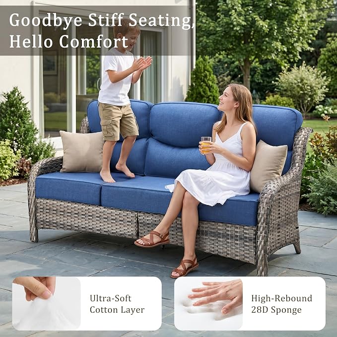 Luxury 6" Thick Cushion 11 Pieces Wicker Patio Furniture Set with 41”Fire Table, Outdoor Conversation Set with Swivel Rocker Chairs Set of 4 and Patio Couch for Deck Porch Yard and Poolside