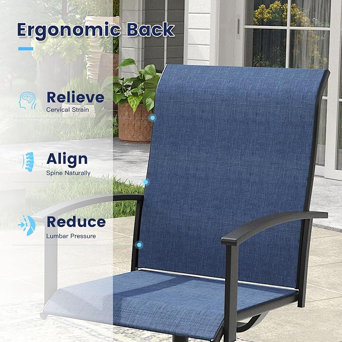 VICLLAX Outdoor Table and Chairs Set for 4, Patio Dining Set of 40.7" Metal Round Patio Table with Umbrella Hole & 4 Swivel Outdoor Dining Chairs for Backyard Lawn, Dark Blue & Black
