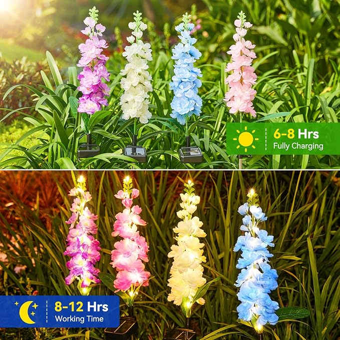 KOOPER Solar Delphinium Flower Lights Outdoor, 10 Pack, 90 LEDs, Waterproof | Vivid Solar Flowers Outdoor Waterproof for Landscape, Patio, Lawn, Flower Bed, and Yard Decor, Garden Gifts for Women, Mom