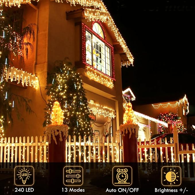 KAQ Connectable 240LED 88Ft String Lights Indoor Outdoor Timer, Warm White | Clear Wire Twinkle Fairy Lights Plug in with 13 Modes, IP44 Waterproof Design for Christmas Trees, Bedroom, Classroom, Patio