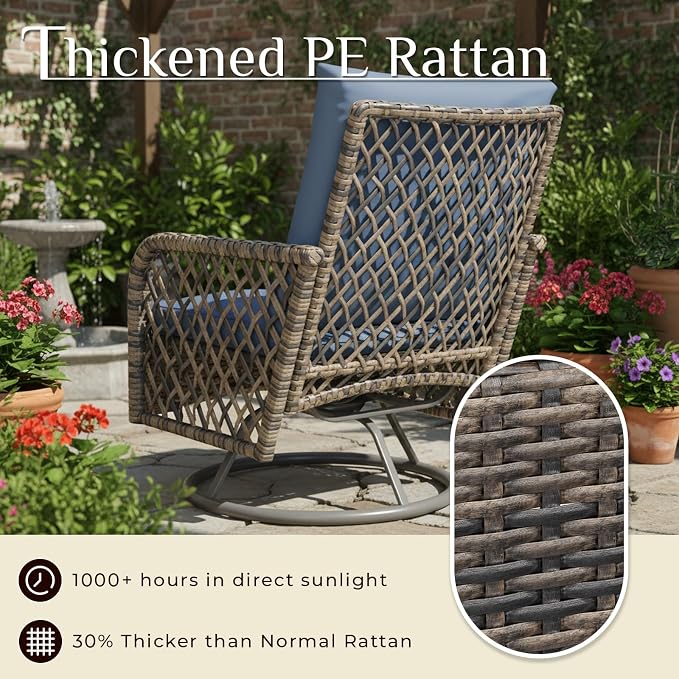 AECOJOY Patio Furniture Set Outdoor Sectional Sofa Couch and High Back Swivel Rocker Patio Chairs 6PCS Brown Wicker Conversation Set (6PCS- Whole Set, Dark Blue)
