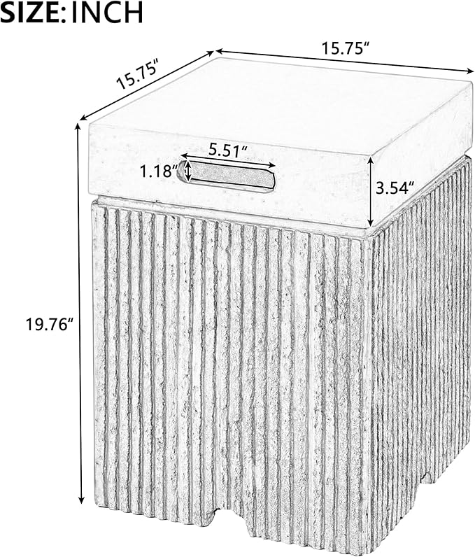Polibi Outdoor Propane Tank Cover with Square Side Table & Fluted Texture, 100lb Capacity Weather-Resistant Enclosure for Standard 20 lb Tanks, Gray