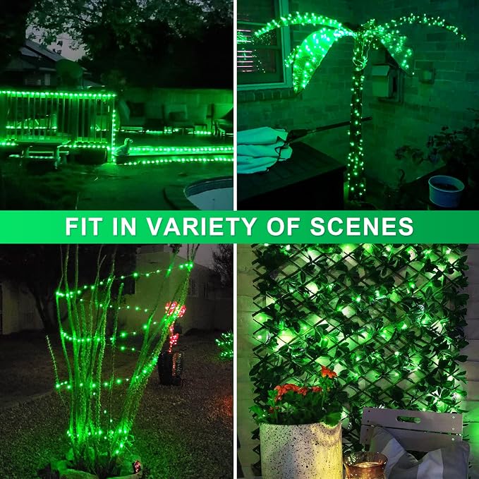JMEXSUSS 2 Pack Solar Fairy Lights, 33ft 100 LED Green Halloween Lights | Outdoor Waterproof, 8 Modes Solar String Lights for Outside Patio Garden Party Tree Christmas Halloween Decorations