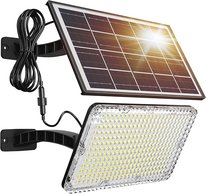 JACKYLED 1000 Lumens 299 LED Solar Lights Outdoor Bright Solar Dusk to Dawn Light, IP65 Waterproof Outdoor Solar Powered Security Flood Light for Wall Porch Shed Barn