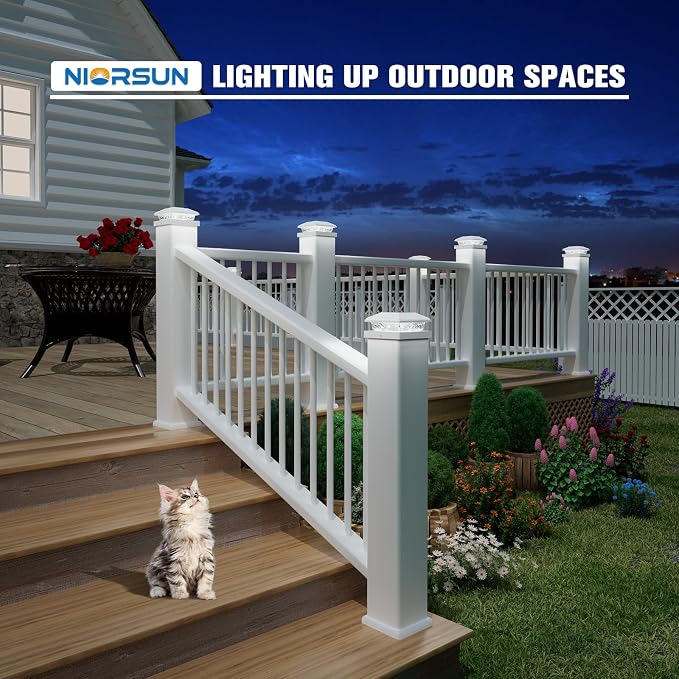 Solar Post Cap Lights,4x4 Post Solar Light Cool White,White 16 Pack | Fence Post Solar Lights for 4x4 Post Caps Wood Vinyl &5x5 Vinyl Post,IP64 Waterproof Solar Post Lights Outdoor for Deck