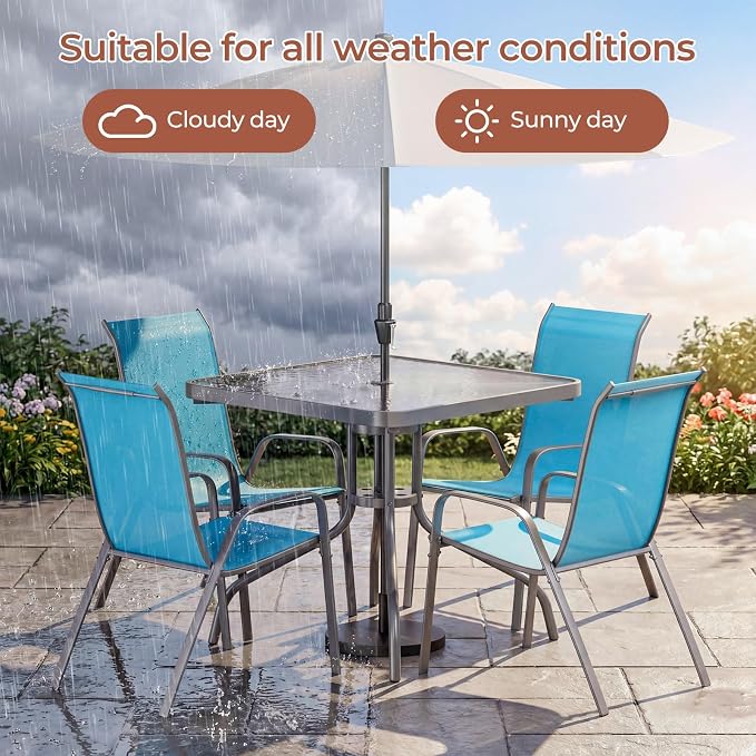 TLSUNNY Patio Dining Set 5 Pieces, All Weather Outdoor Furniture W/30"X 30" Table and 4 Stackable Textilene Chairs, Metal Table and Chairs for Lawn, Garden, Poolside, Backyard (Umbrella not Included)
