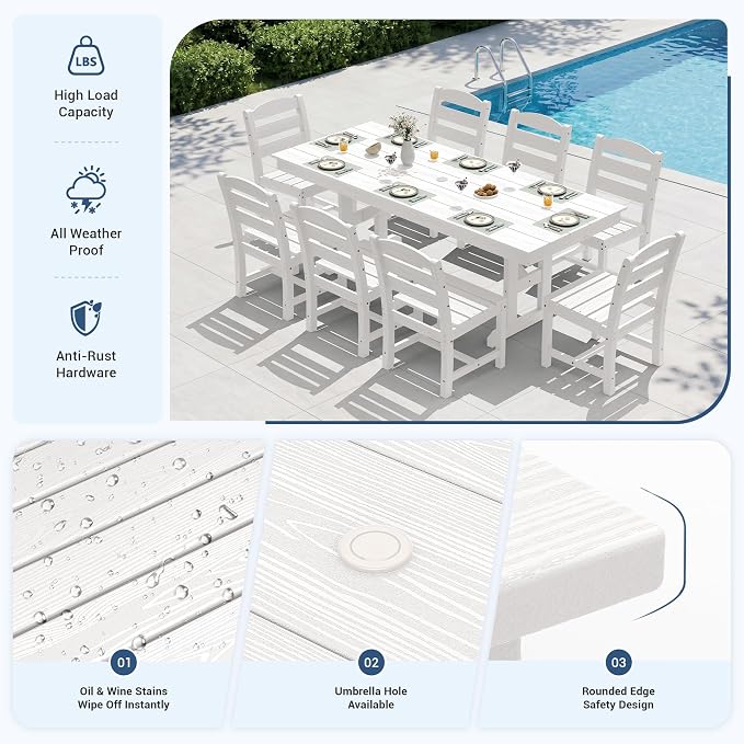 KINGYES Outdoor Armless Dining Chairs Set of 4,All-Weather HDPE Patio Chairs for Backyard,Pooside,White