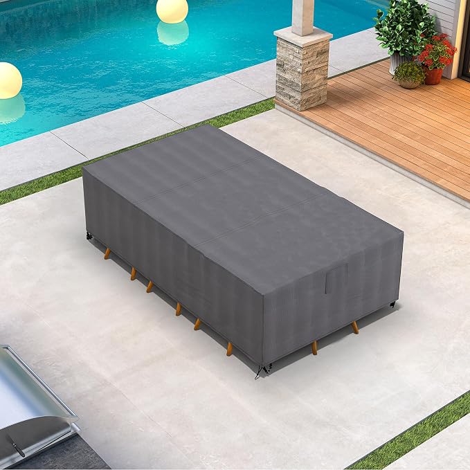 PURPLE LEAF Outdoor Dining Set with Waterproof Furniture Cover 9-Piece All-Weather Patio Set for 8 with Woodgrain Aluminum Table Rope Weave Chairs and Cushions, Teak