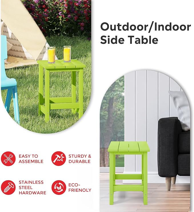 Costaelm Kids Outdoor End Table, Small Patio Table, Outdoor Side Table Porch Table Adirondack Patio Side Table for Outside, Pool, Porch, Garden, Lime