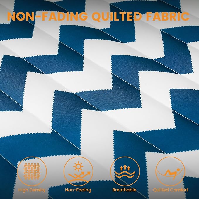 Lazy Daze Hammocks 12FT Quilted Fabric Double Hammock with Spreader Bars and Detachable Pillow, 2 Person Hammock for Outdoor Patio Backyard Poolside, 450 LBS Weight Capacity, Blue Chevron Stripe