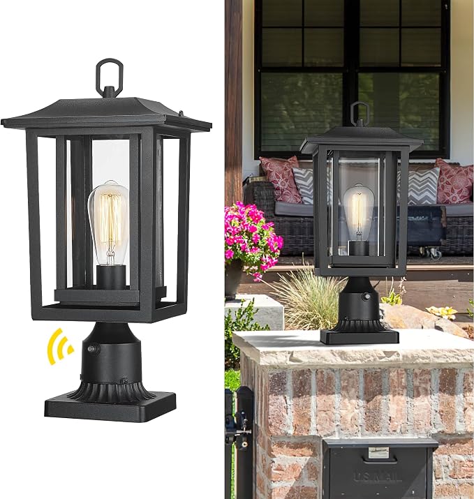 Beionxii 19Inch Dusk to Dawn Outdoor Post Lights,Lamp Post Light Fixture | Waterproof with Pier Mount Base,Anti-Rust Aluminum Lamp Posts Outdoor Lighting for Garden,Patio,Hardwired 120V,A197P-2PK/BS-N