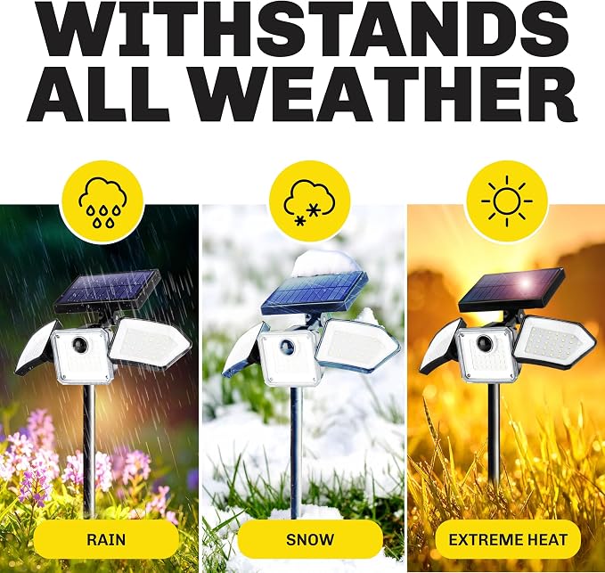 Bell+Howell 2 Pk Bionic Solar Flood Lights Outdoor Motion Sensor | 500 Lumens, Wireless, Waterproof Security Lights for Outside House, 3 Adjustable Heads, Stakes & Mountsing Hardware Included