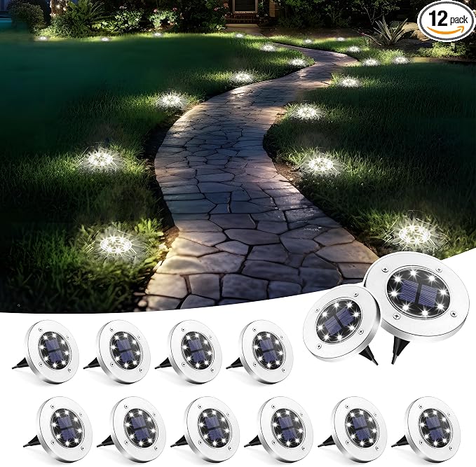 SOLPEX Solar Lights Outdoor Waterproof, 12 Pack Solar Ground Lights, Solar Garden Lights Landscape Lighting for Pathway Driveway Patio Backyard Walkway (Cool White) | IP65 Waterproof Stainless Steel Landscape Lighting for Driveway, Pathway, Garden, Pat...