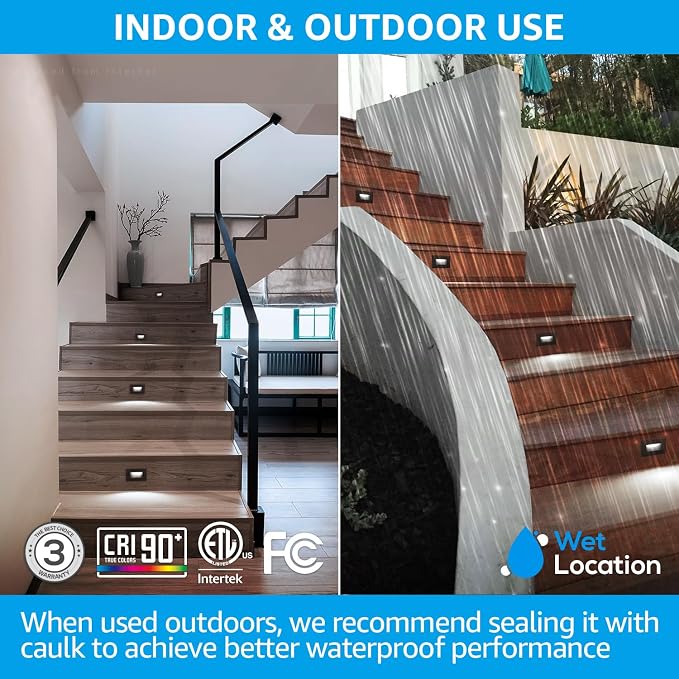 LEONLITE 6-Pack 5CCT 120V LED Step Lights, Horizontal, Oil Rubbed Bronze | 150LM, 5%-100% Dimmable, CRI90, ETL, Indoor Outdoor Stair Lights, Wet Location, 2700K/3000K/3500K/4000K/5000K, Aluminum