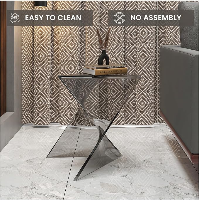 LeisureMod 15.75" Triangular Side Table, Stackable Plastic Accent End Table for Indoor & Outdoor Use, Weather-Resistant Modern Patio & Living Room Table, Set of 2, Smoke