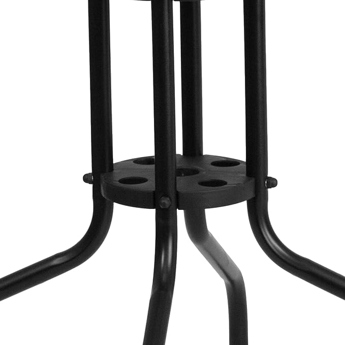 EMMA + OLIVER 28" Square Tempered Glass Metal Table with Black Rattan Edge