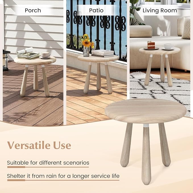Tangkula Mahogany Wood Side Table, 18” Round Small Accent End Table with Thickened Board & Solid Wood Support Legs, for Bedroom, Porch, Balcony, Natural