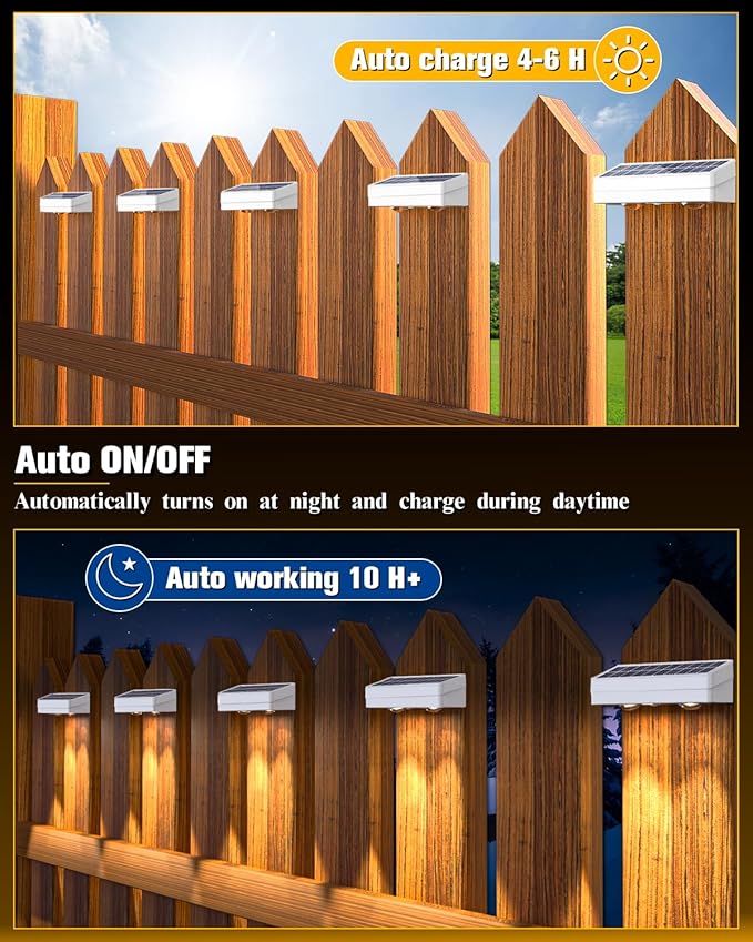 JOFIOS Solar Fence Lights 8 Pack, 50 Lumens Outdoor Fence Solar Lights with 12 Modes RGB Color Glow LED Solar Lights Outdoor Waterproof for Patio, Backyard, Deck, Fence, Railing. （White Shell）